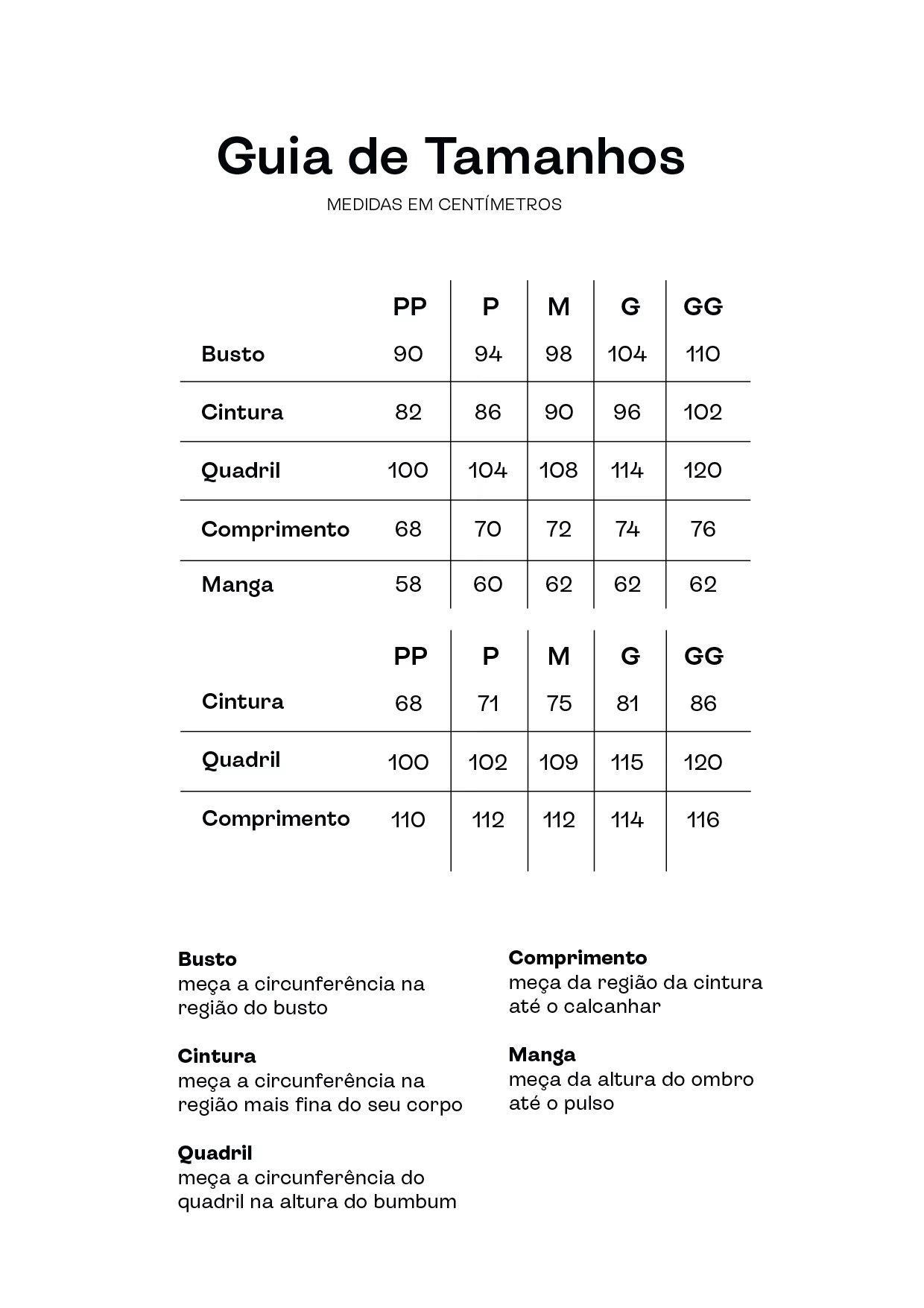 Guia de Tamanhos